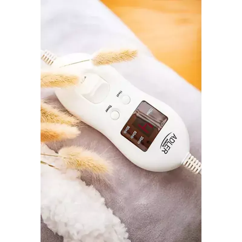 Elektrinė antklodė Adler AD 7412 – 1 asmens flisinis užklotas, 80 W, 8 šildymo lygių, skalbiama, laikmatis, pilka