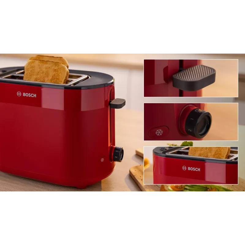 Skrudintuvas Bosch TAT2M124 – 2 griežinėliai, 950 W, raudonas, centravimas, atšildymas, pakėlimas