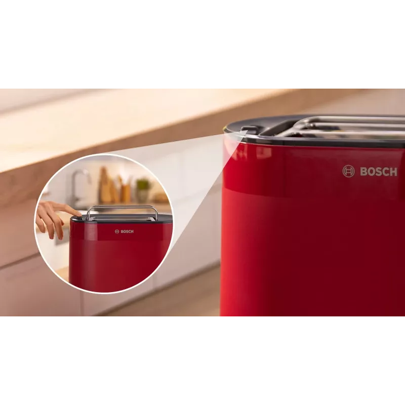 Skrudintuvas Bosch TAT2M124 – 2 griežinėliai, 950 W, raudonas, centravimas, atšildymas, pakėlimas