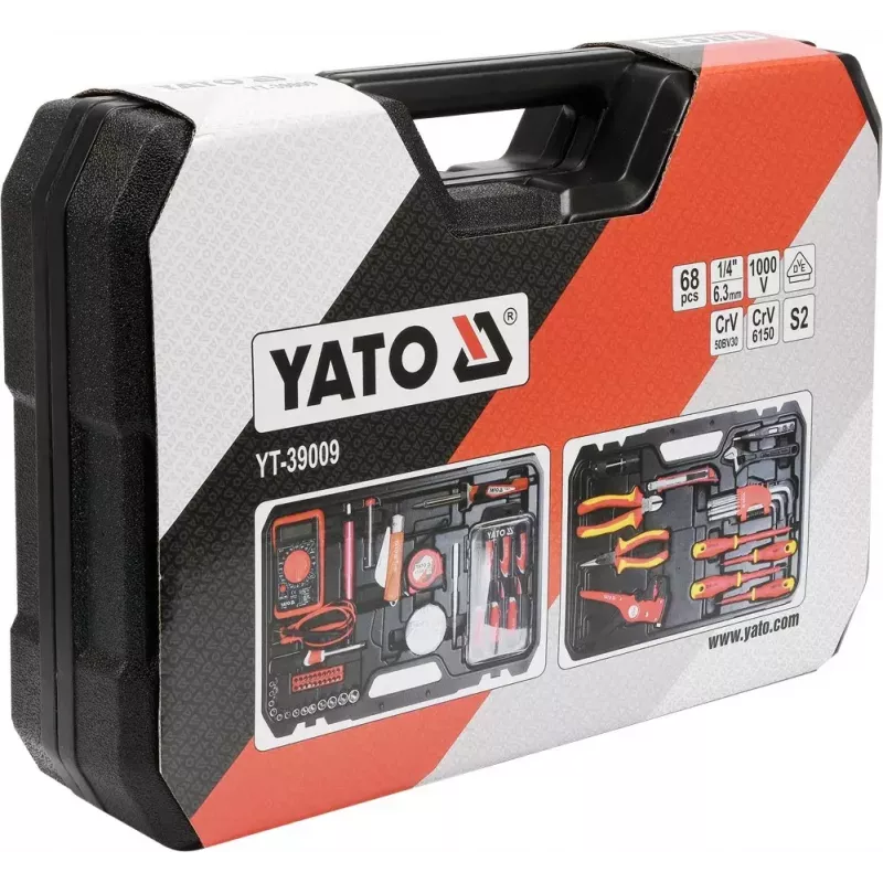 Mechaniko įrankių rinkinys Yato YT-39009 – 68 dalių, 1/4 colio pavara, juodas dėklas