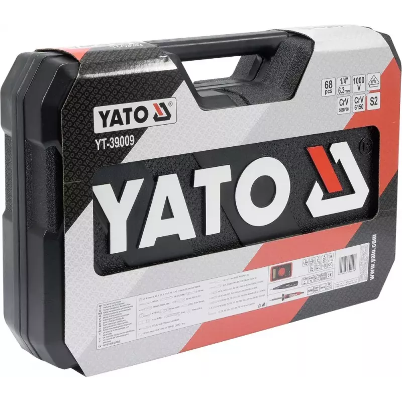 Mechaniko įrankių rinkinys Yato YT-39009 – 68 dalių, 1/4 colio pavara, juodas dėklas