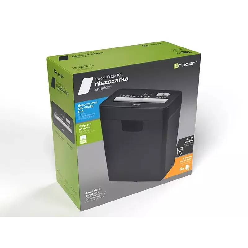 Smulkintuvas TRACER Edge10L kryžminis pjovimas, 10 lapų talpa, 6 mm pjūvis, 10 L krepšelis, juodas