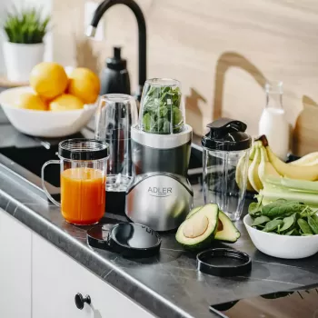 Stalinis blenderis Adler AD 4084 Smoothie rinkinys – 500 W (maks. 1200 W), 0,7 L stiklinis indas, išimamas dubuo, juodas