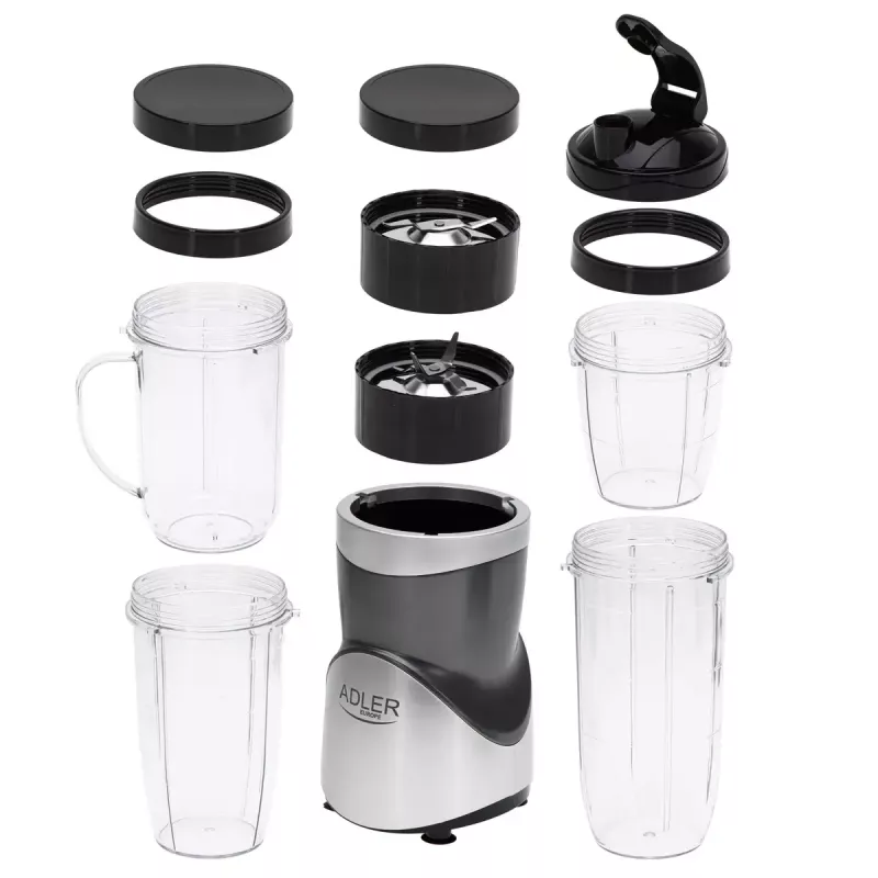 Stalinis blenderis Adler AD 4084 Smoothie rinkinys – 500 W (maks. 1200 W), 0,7 L stiklinis indas, išimamas dubuo, juodas