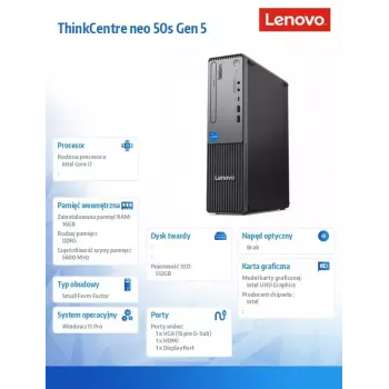 Stalinis kompiuteris Lenovo ThinkCentre neo 50s Gen 5 Intel® Core™ i7 i7-14700 16 GB DDR5-SDRAM 512 GB SSD Windows 11 Pro SFF juodai pilkas