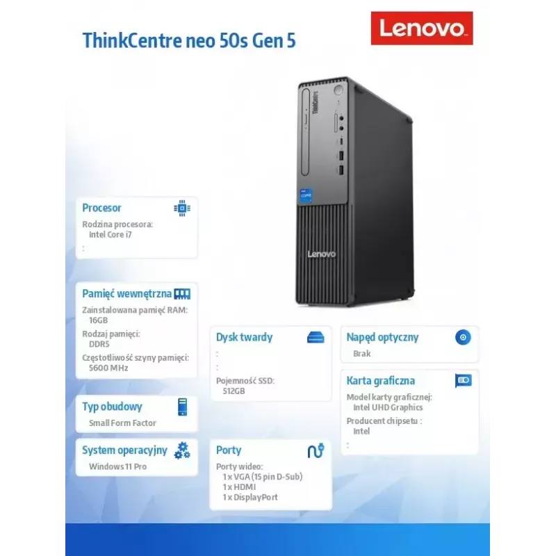 Stalinis kompiuteris Lenovo ThinkCentre neo 50s Gen 5 Intel® Core™ i7 i7-14700 16 GB DDR5-SDRAM 512 GB SSD Windows 11 Pro SFF juodai pilkas