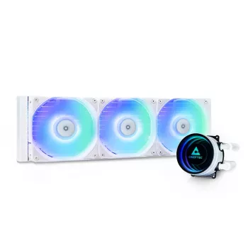 Vandens aušintuvas CHIEFTEC CLC-360-RGB-W — 360 mm radiatorius, 3x 120 mm RGB ventiliatoriai, baltas, 40 cm žarnos
