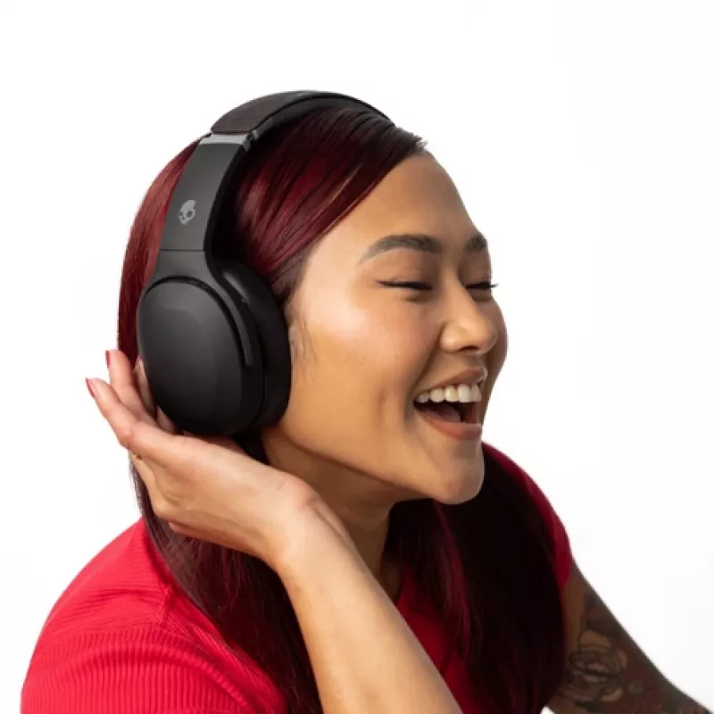Ausinės Skullcandy Crusher Evo – belaidės ir laidinės, ausinės ant galvos, Bluetooth 5.0, 40 h baterija, USB-C, 3,5 mm, sulankstomos, juodos