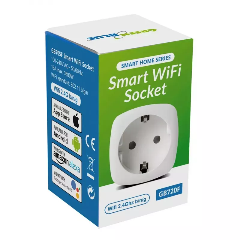 Nuotolinio valdymo Wi‑Fi kištukinis lizdas GreenBlue GB720F, F tipo kištukas, maks. apkrova 2x16 A (3680 W), baltas