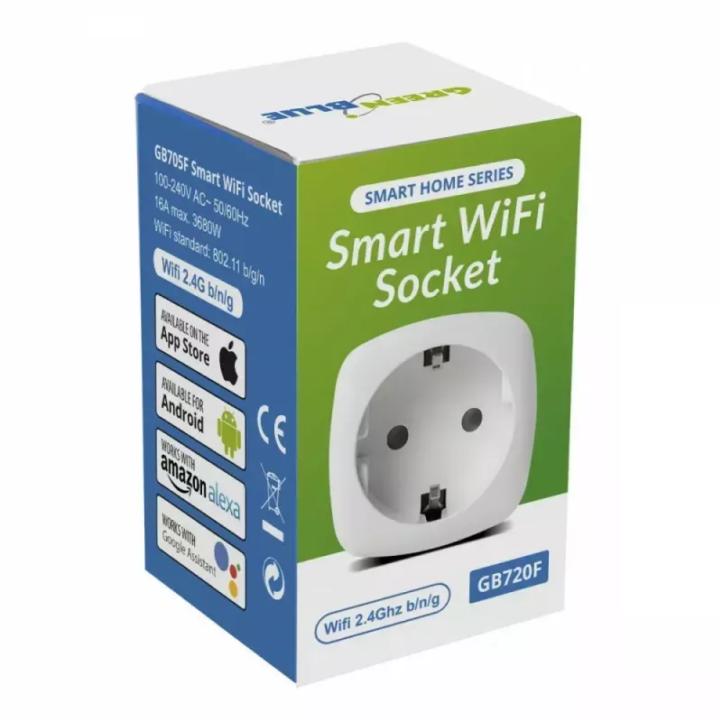 Nuotolinio valdymo Wi‑Fi kištukinis lizdas GreenBlue GB720F, F tipo kištukas, maks. apkrova 2x16 A (3680 W), baltas