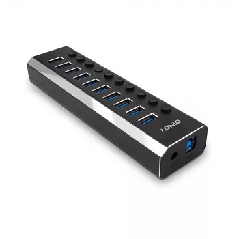 Lindy 10 portų USB 3.0 šakotuvas su įjungimo/išjungimo mygtukais