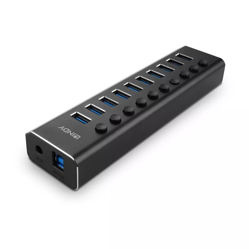 Lindy 10 portų USB 3.0 šakotuvas su įjungimo/išjungimo mygtukais