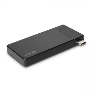 Lindy DST-Micro, USB-C nešiojamojo kompiuterio mikro dokas su 4K palaikymu ir 100W įkrovimo perdavimu