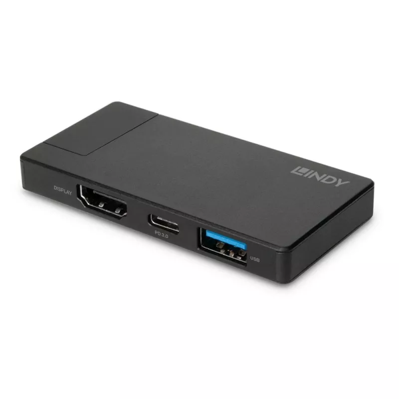 Lindy DST-Micro, USB-C nešiojamojo kompiuterio mikro dokas su 4K palaikymu ir 100W įkrovimo perdavimu