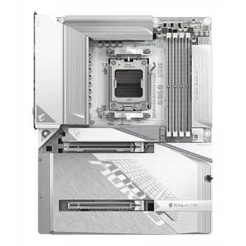 GIGABYTE B850 AORUS STEALTH ICE ATX pagrindinė plokštė AMD Socket AM5 — B850, 14+2+2 VRM, DDR5 iki 8200MHz (OC), 2×PCIe5, 2×PCIe4 M.2, Wi‑Fi 7, 5GbE