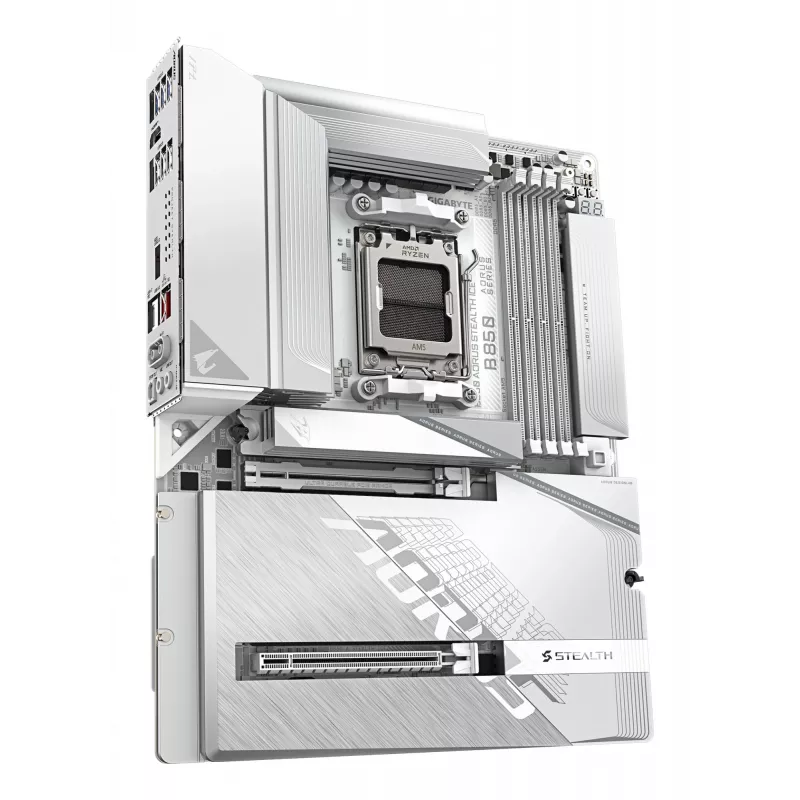 GIGABYTE B850 AORUS STEALTH ICE ATX pagrindinė plokštė AMD Socket AM5 — B850, 14+2+2 VRM, DDR5 iki 8200MHz (OC), 2×PCIe5, 2×PCIe4 M.2, Wi‑Fi 7, 5GbE