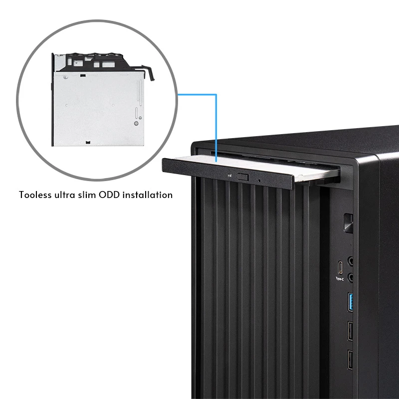 Chieftec BS-20B-OP Mini Tower PC korpusas, microATX/Mini-ITX, be maitinimo bloko, 2x 3,5″, 2x 2,5″, 1x 5,25″ skyriai, maks. vaizdo plokštė 270 mm, USB-C, 90 mm ventiliatorius, juodas