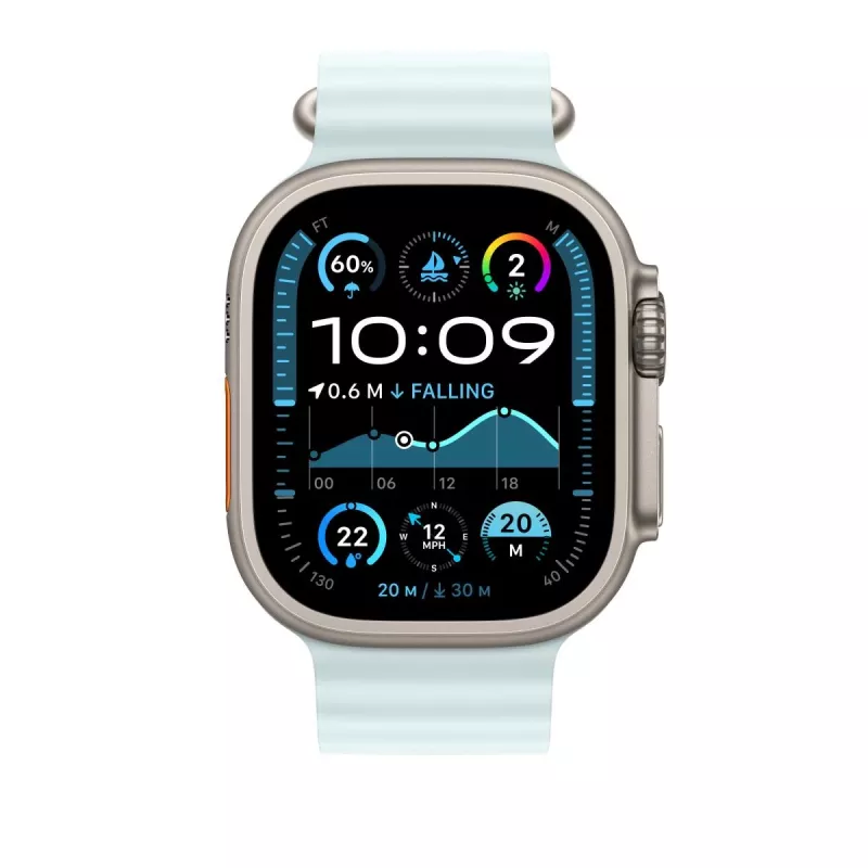 APPLE 49 mm Ice Blue Ocean Band prailginimas – natūralaus titano apdaila