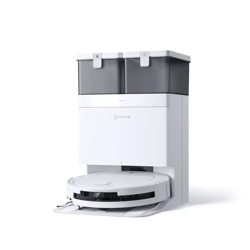 Robotinis dulkių siurblys Ecovacs Deebot T50 Pro Omni – 185 min veikimo laikas, 6400 mAh baterija, 3 L bazės dulkių talpa, D-ToF lidar navigacija, šlapias valymas, 9 mm įveikimas