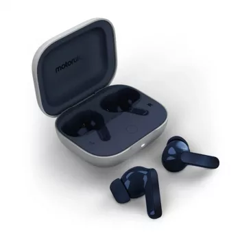 Belaidės ausinės Motorola Moto Buds, Bluetooth 5.3, Dolby Atmos, ANC, skaidrumo režimas, 42 h su dėklu, USB-C, Starlight Blue
