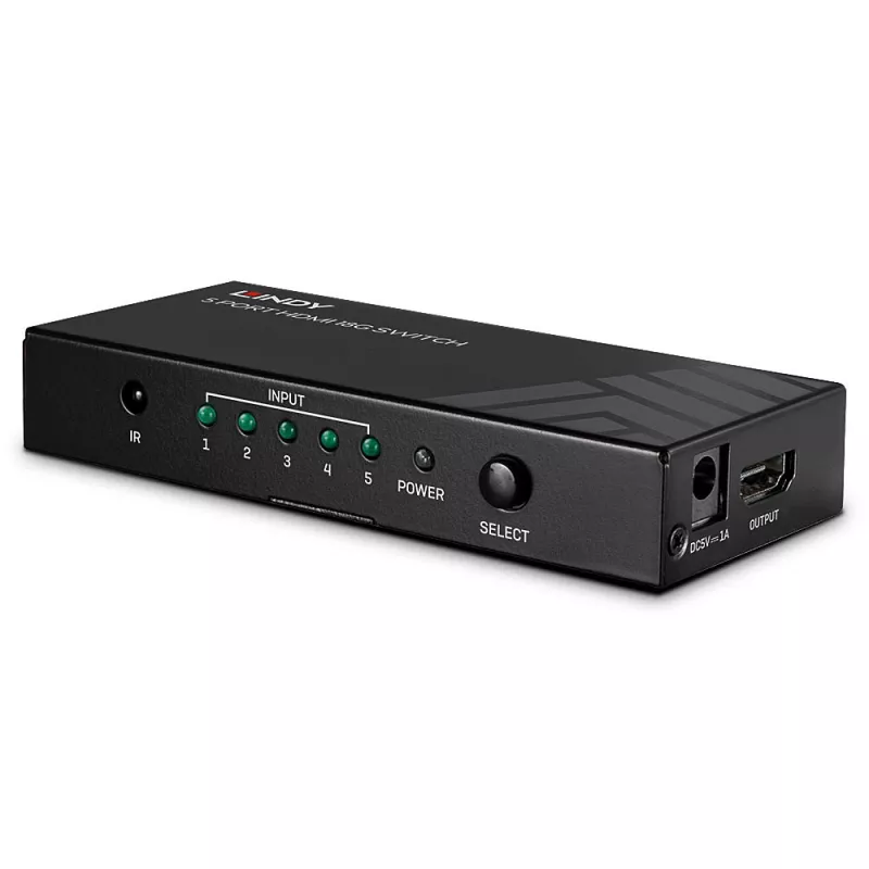 Lindy 5 prievadų HDMI 18G jungiklis, metalinis, juodas