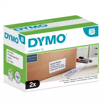DYMO Authentic LabelWriter didelės talpos siuntų etiketės | (59 mm x 102 mm) | 2 rulonai po 575 lengvai nuimamų etikečių (1 150 siuntimo etikečių) | Lipnios | Skirtos LabelWriter 4XL/5XL etikečių spausdintuvams