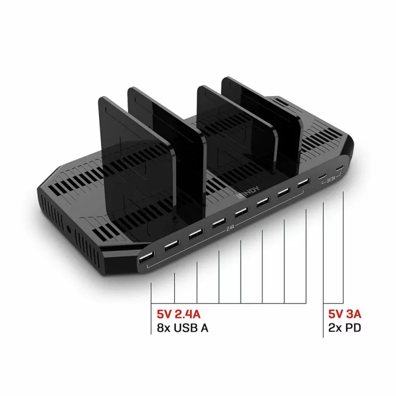 Lindy 120W 10 prievadų USB įkrovimo stotelė