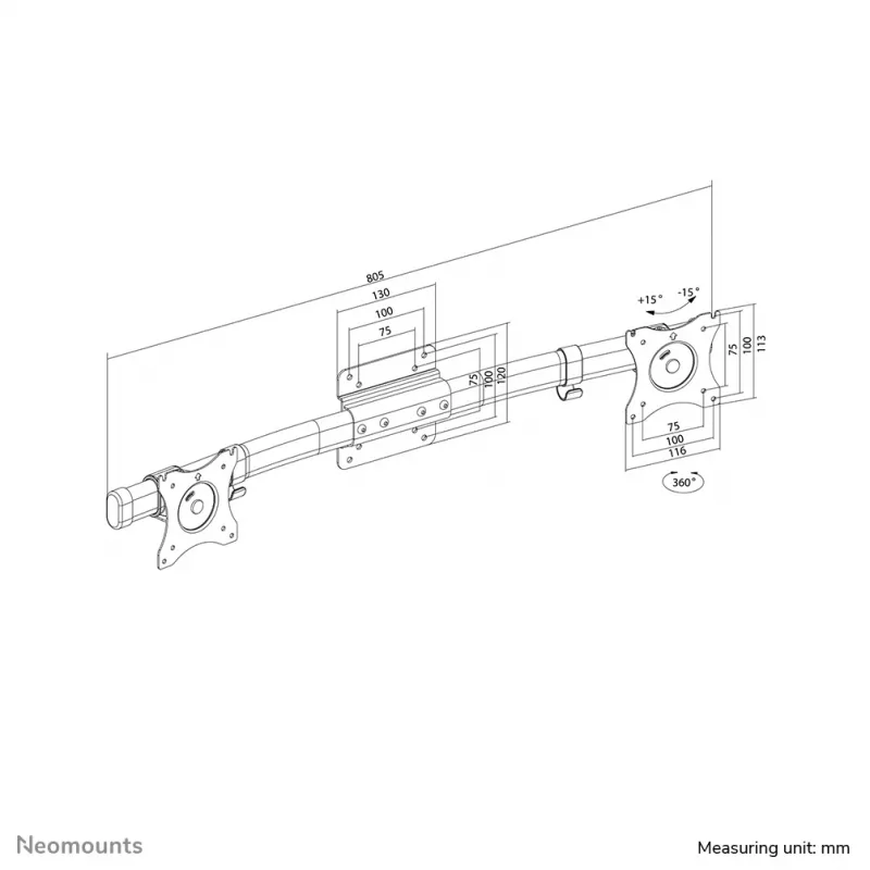 Neomounts FPMA-CB100BLACK Dvigubas skersinis laikiklis monitoriams 10-27 colių