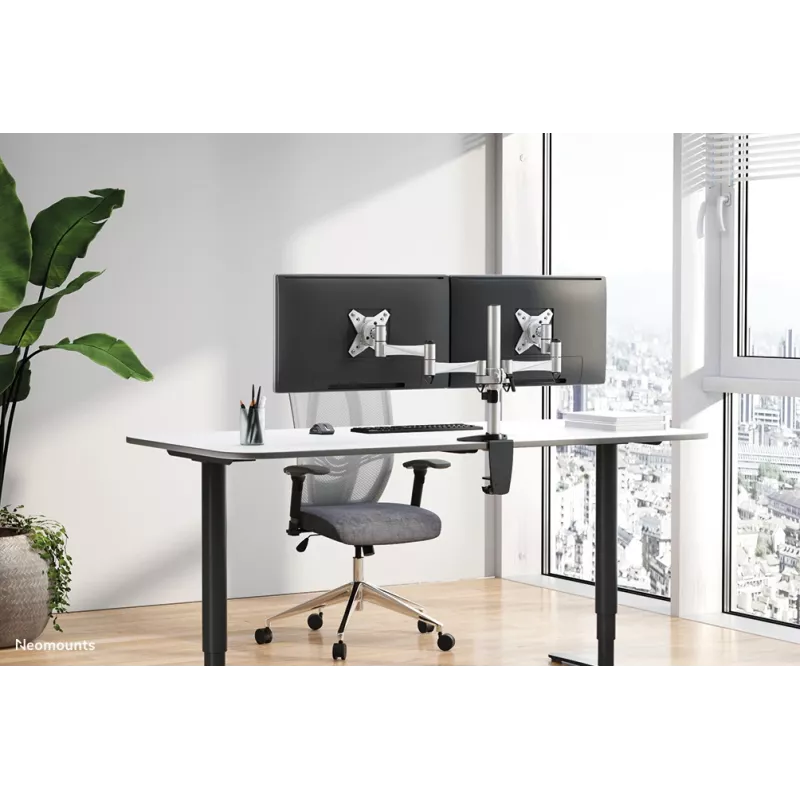 Neomounts FPMA-D1330DSILVER Monitoro ranka 10-27 col., Spaustuvas/Prakišimas, 9 kg, 25,4 cm (10 col.), 68,6 cm (27 col.), 100 x 100 mm, Sidabrinė