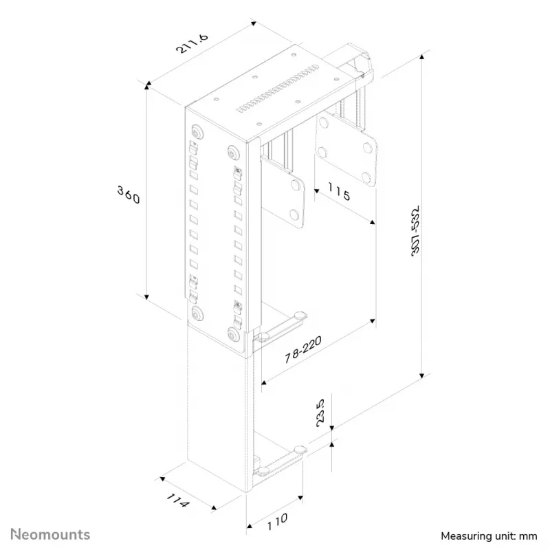 Neomounts CPU-D100BLACK laikiklis sisteminiam blokui po stalu - iki 30 kg, universalus, juodas