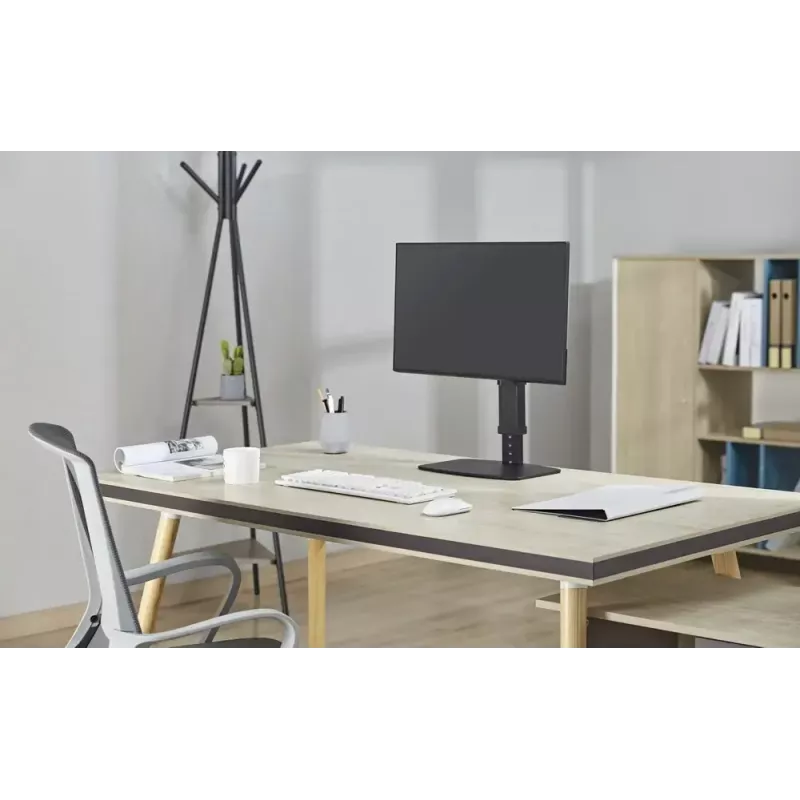 Monitoro stovas GEMBIRD MS-D1ST-02 – reguliuojamas aukštis, 17–32 colių, 8 kg, VESA 75×75–100×100, juodas