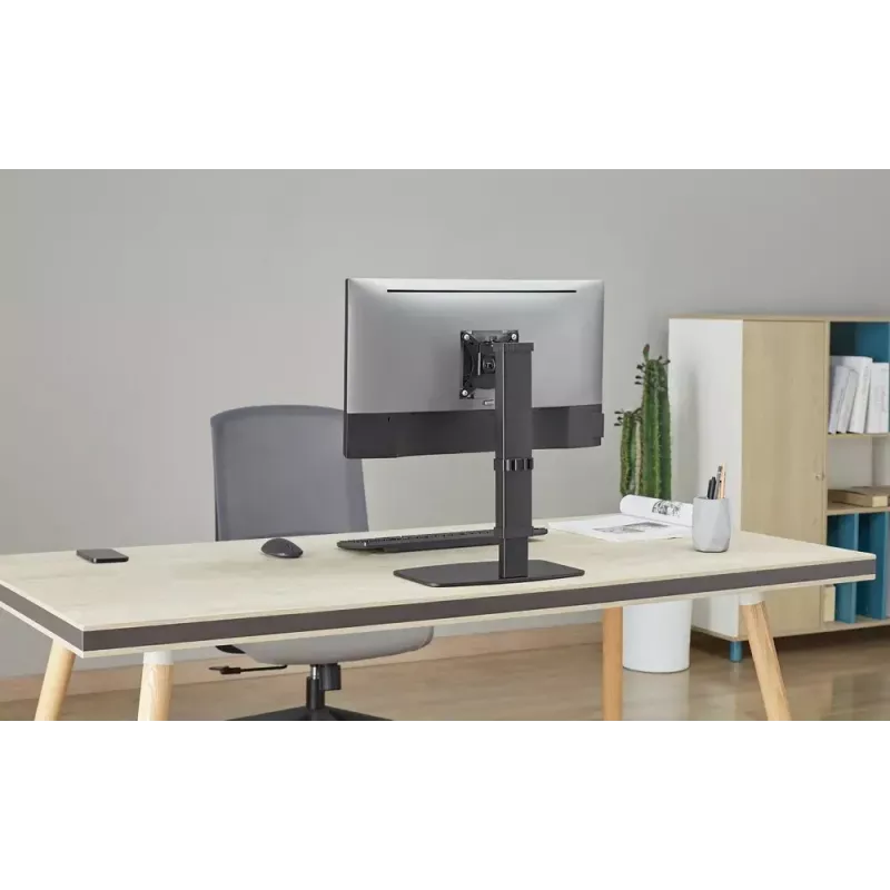 Monitoro stovas GEMBIRD MS-D1ST-02 – reguliuojamas aukštis, 17–32 colių, 8 kg, VESA 75×75–100×100, juodas