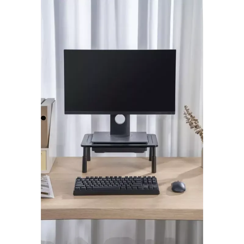 Monitoro stovas GEMBIRD MS-TABLE-D-01 – reguliuojamo aukščio pakyla su stalčiumi, plieninis, 140 mm aukštis, iki 20 kg