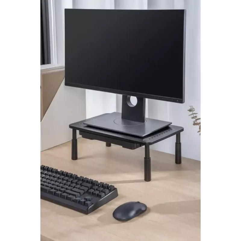 Monitoro stovas GEMBIRD MS-TABLE-D-01 – reguliuojamo aukščio pakyla su stalčiumi, plieninis, 140 mm aukštis, iki 20 kg