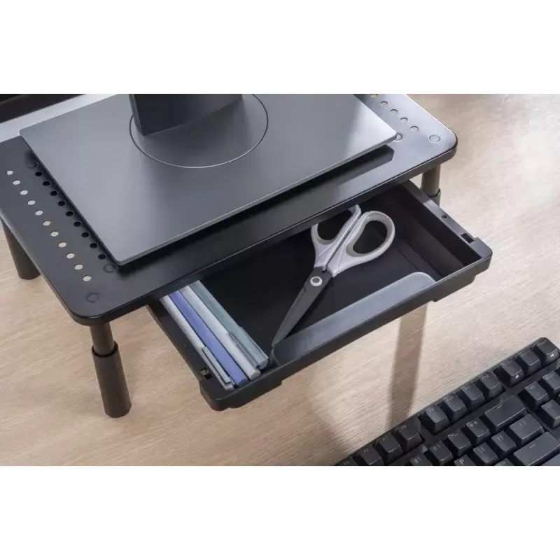 Monitoro stovas GEMBIRD MS-TABLE-D-01 – reguliuojamo aukščio pakyla su stalčiumi, plieninis, 140 mm aukštis, iki 20 kg