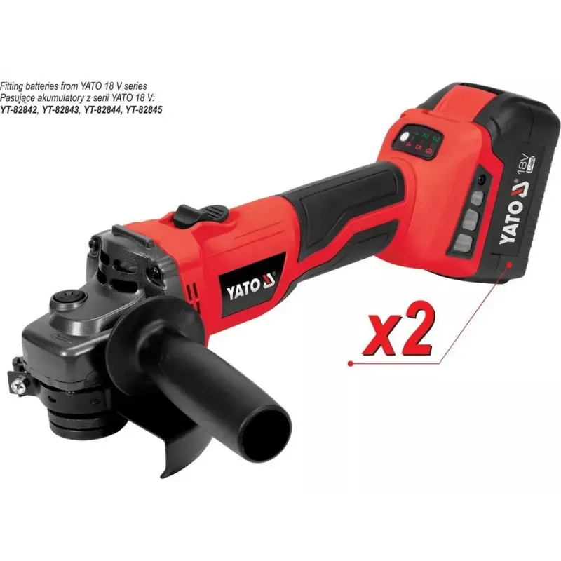 Kampinis šlifuoklis YATO YT-828295, belaidis 18 V, bešepetėlis, 125 mm diskas, 2x 4 Ah Li-Ion akumuliatoriai, 1,26 kg