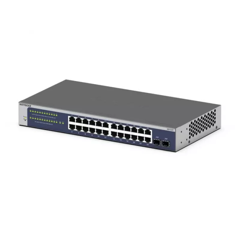 Valdomas tinklo jungiklis NETGEAR GS724Tv6 L2+/L3 Gigabit Ethernet 24 prievadai, 1U, mėlynas, pilkas