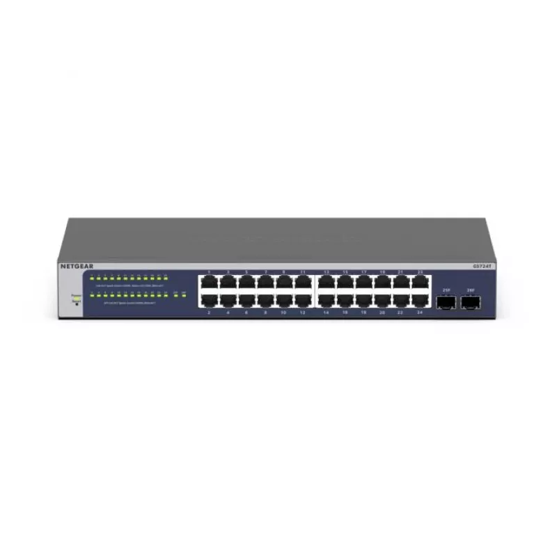 Valdomas tinklo jungiklis NETGEAR GS724Tv6 L2+/L3 Gigabit Ethernet 24 prievadai, 1U, mėlynas, pilkas