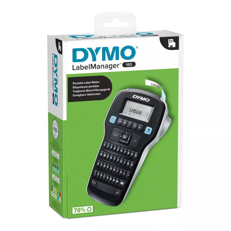 DYMO LabelManager 160 etikečių spausdintuvas | Nešiojamas etikečių spausdintuvas su QWERTY klaviatūra | Įskaitant juodai baltą D1 etikečių juostelę (12 mm) | Namams ir biurui
