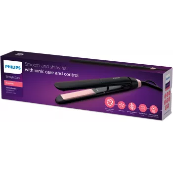 Philips Essential ThermoProtect tiesintuvas su šepečiu, šiltas, 160–230 °C, 3 s, juodas/rožinis