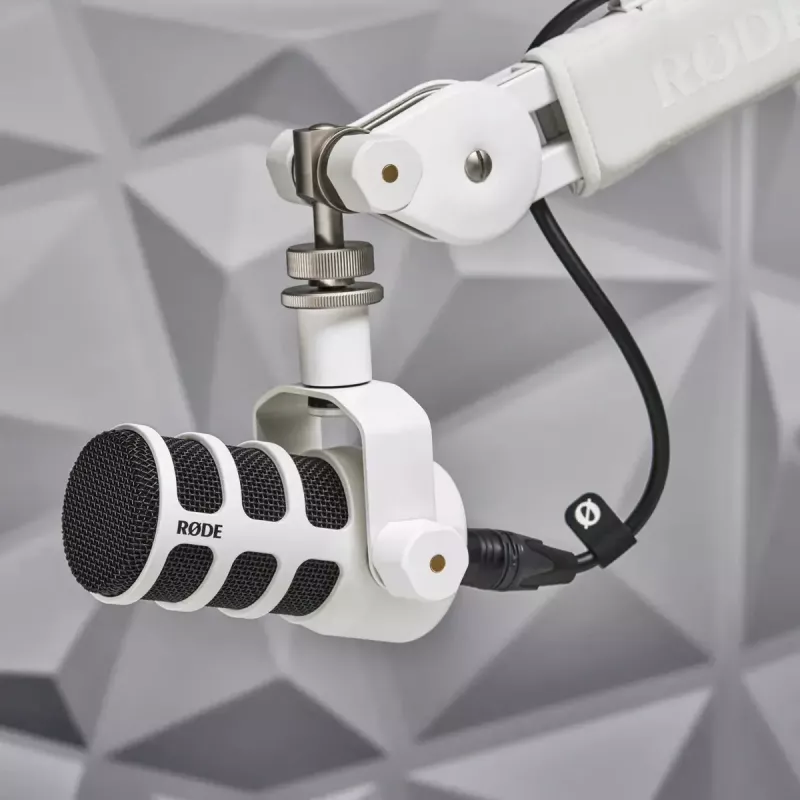 Dinaminis sceninis mikrofonas Rode PodMic baltas — kardioidinis, XLR, 20–20000 Hz, -57 dB jautrumas
