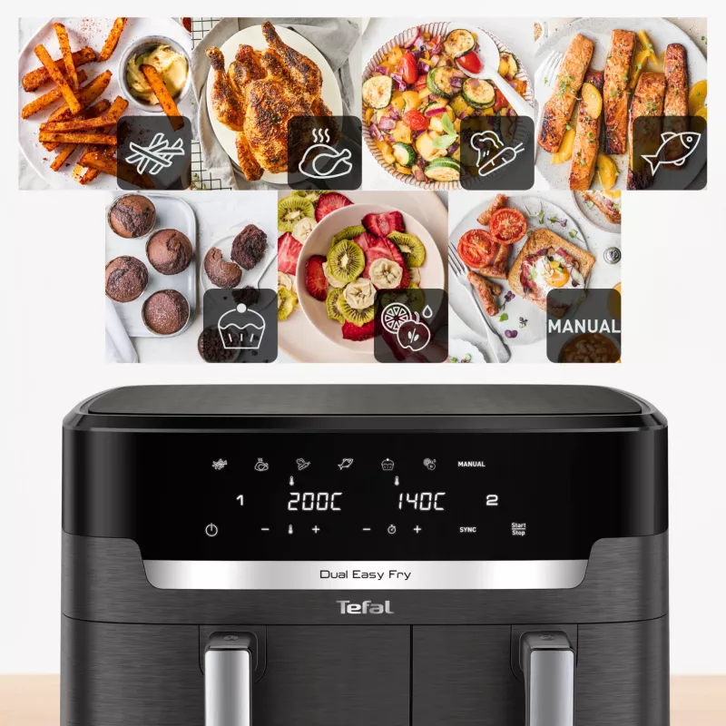 Kepimo krosnelė Tefal Easy Fry Dual XXL EY942HE0, dviguba, 11 l, 2020 W, karšto oro, pilka