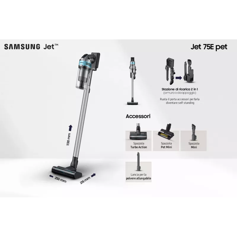 Samsung VS20B75AGR1 2-in-1 lazdelinis dulkių siurblys, akumuliatorinis, be maišelio, 550 W, juodos ir mėtų spalvos