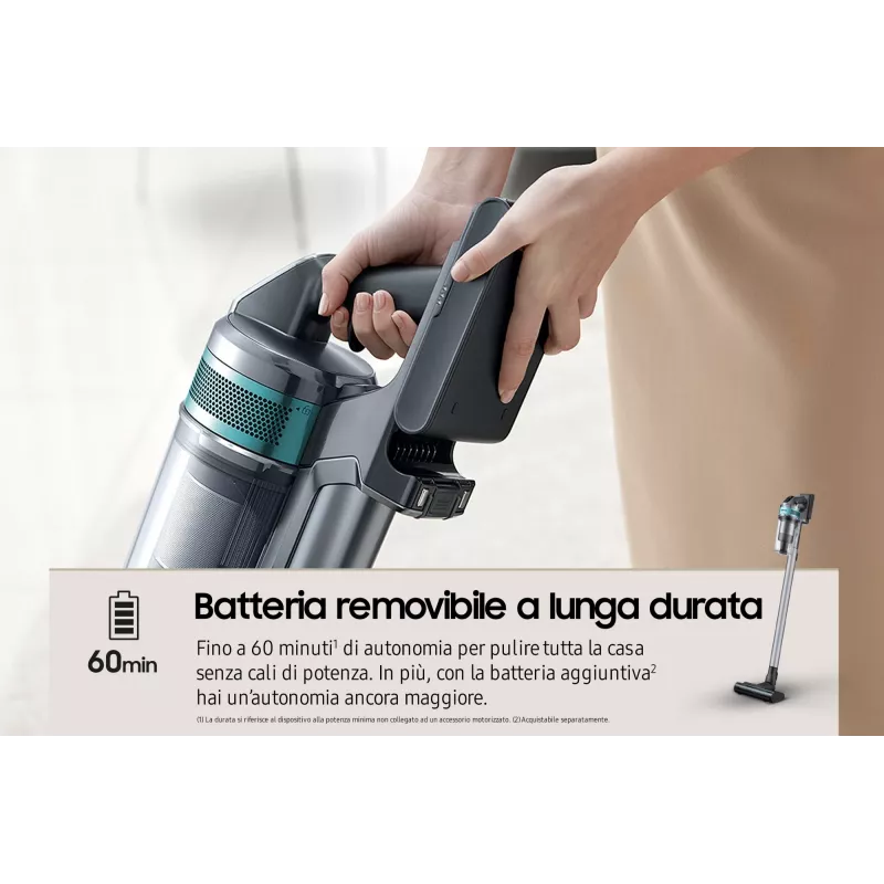 Samsung VS20B75AGR1 2-in-1 lazdelinis dulkių siurblys, akumuliatorinis, be maišelio, 550 W, juodos ir mėtų spalvos