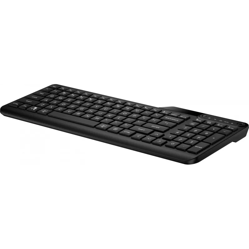 Belaidė klaviatūra HP 475 Dual-Mode – pilno dydžio QWERTY, RF + Bluetooth 5.3, skaitmeninis blokas, juoda, 376×153×19 mm