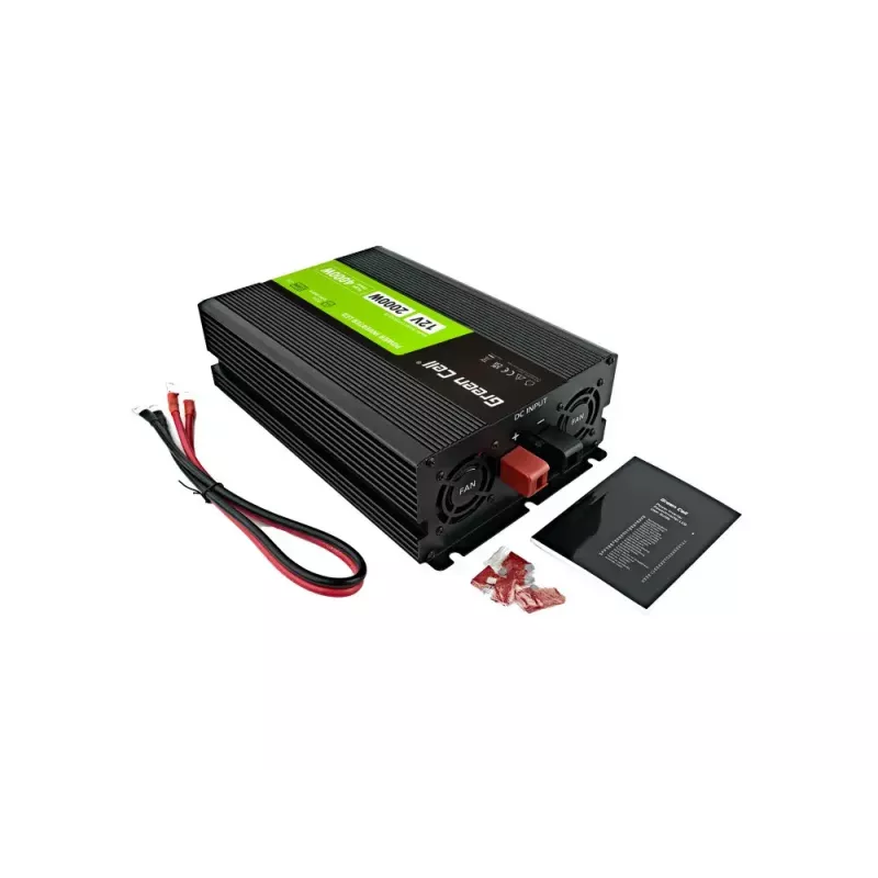 Automobilinis keitiklis Green Cell INVGC12P2000LCD 2000W 12V į 230V grynas sinusas, LCD, 1×USB, 2×kištukiniai lizdai