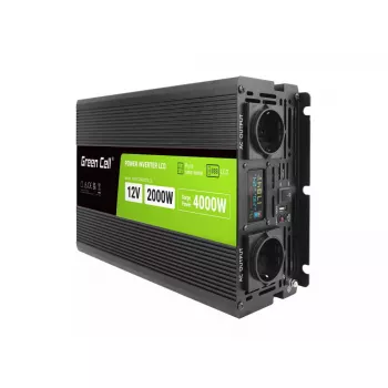 Automobilinis keitiklis Green Cell INVGC12P2000LCD 2000W 12V į 230V grynas sinusas, LCD, 1×USB, 2×kištukiniai lizdai