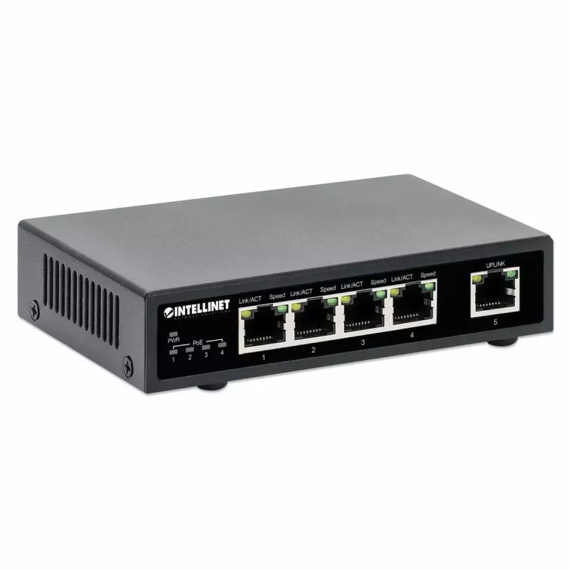 Intellinet 5 prievadų Gigabit Ethernet PoE+ jungiklis 62W 4 PSE prievadai