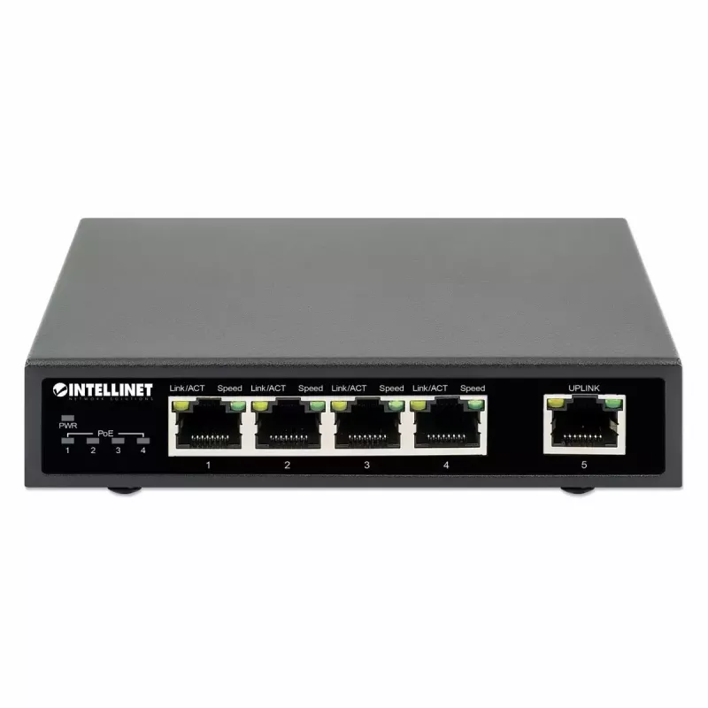 Intellinet 5 prievadų Gigabit Ethernet PoE+ jungiklis 62W 4 PSE prievadai