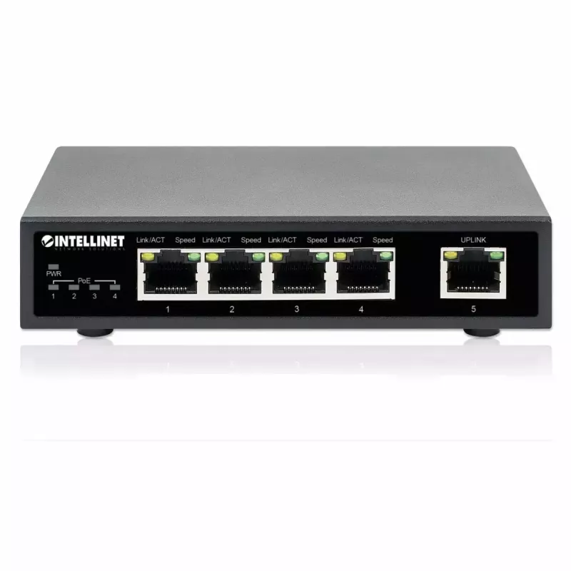 Intellinet 5 prievadų Gigabit Ethernet PoE+ jungiklis 62W 4 PSE prievadai